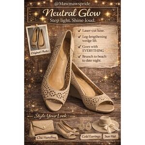 LEG LENGTHING‎ wedge Nude Beige Leather Peep Toe Wedge Heels - Size 8M worn once